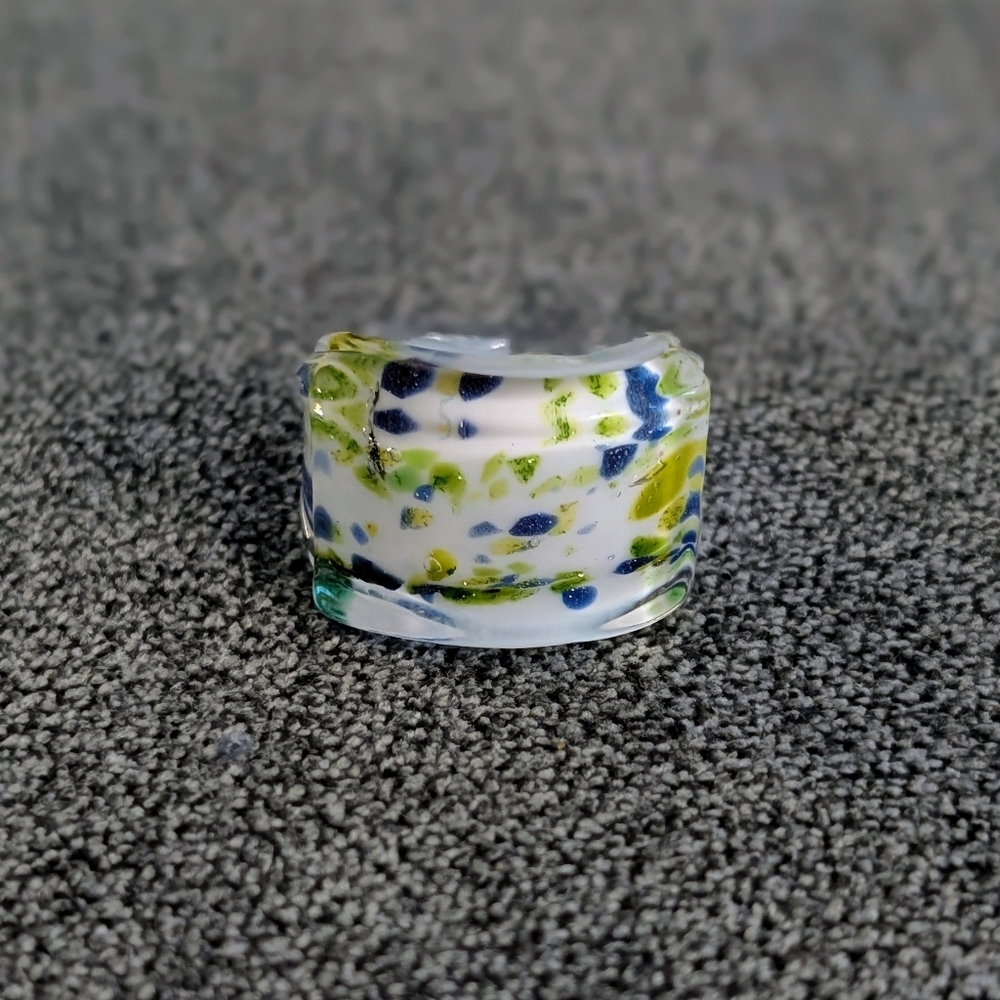 White Colorful Art Glass Ring, Size 9-9.5
